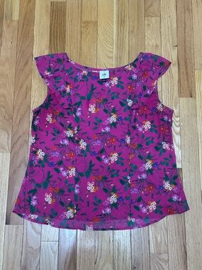 NWOT CAbi Fuchsia Floral Cap-Sleeve Blouse